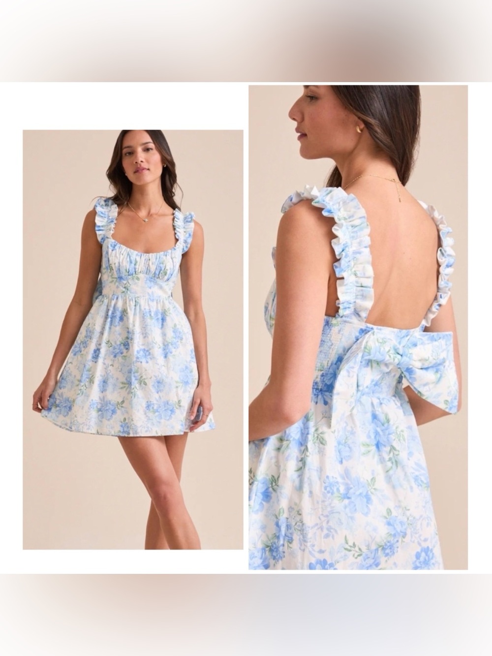 ARULA Alexa Blue Floral Bow Back Ruffle Mini Dress Size 2X